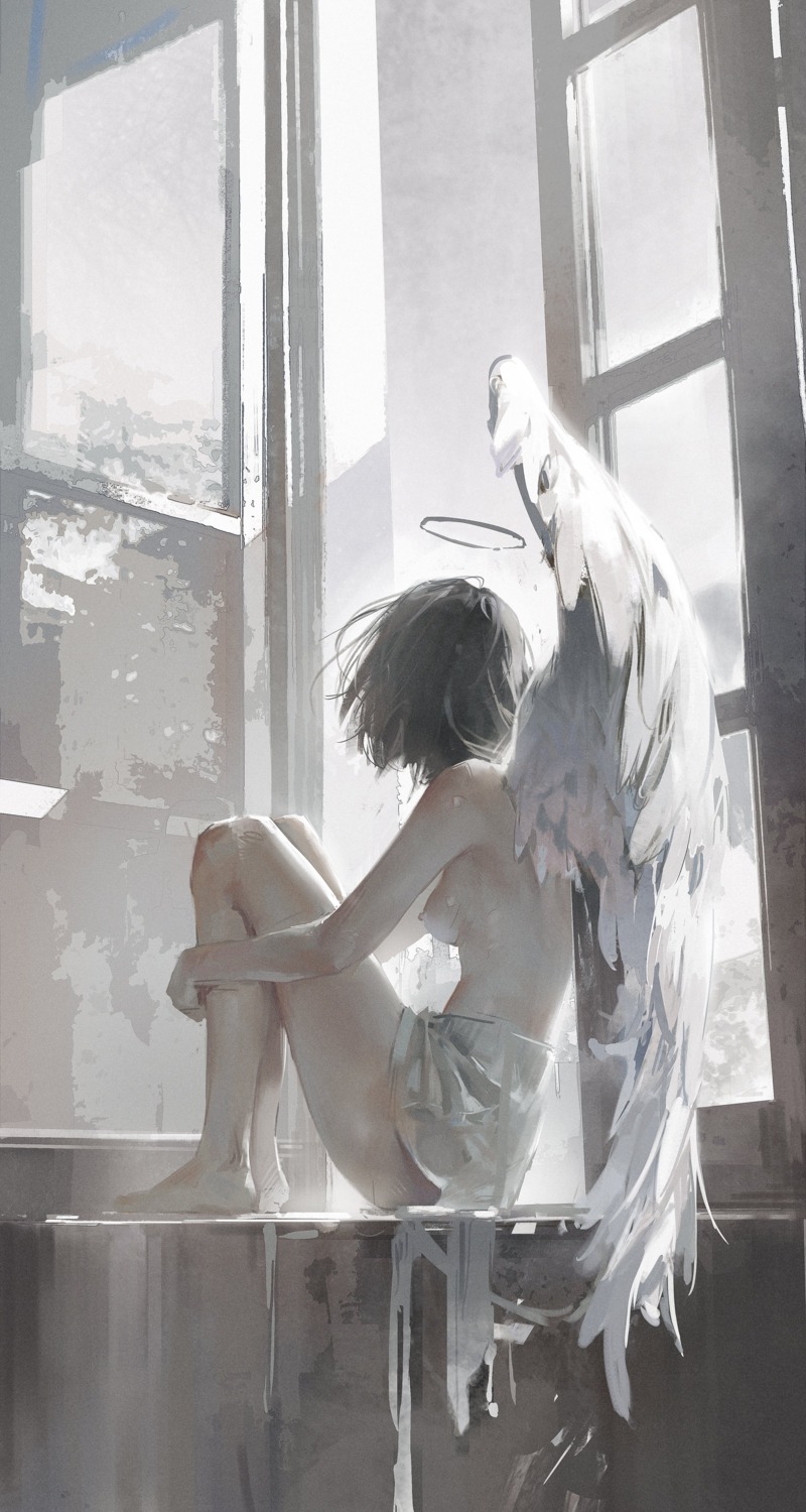 angel dinoartforame nipples topless wings
