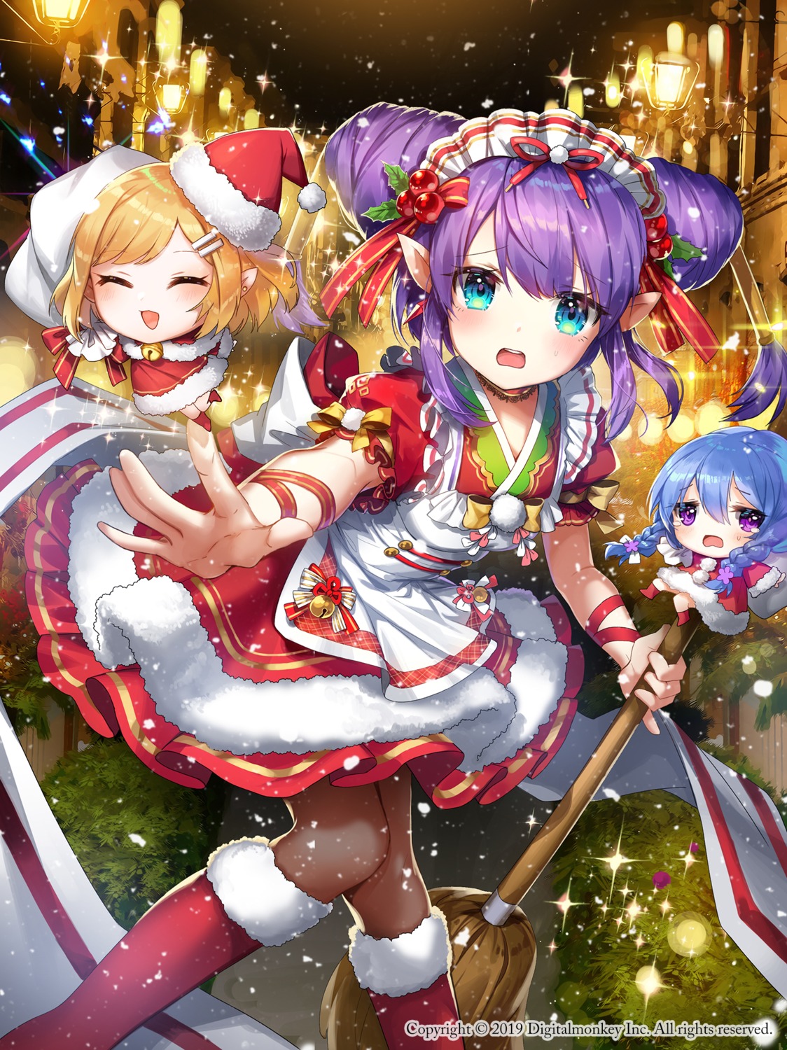 apple_caramel chibi christmas dress maid pantyhose pointy_ears wa_maid