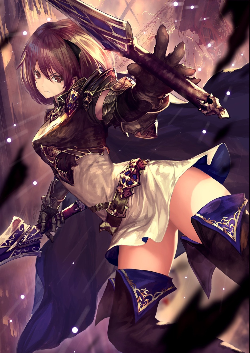 armor dress skirt_lift sword tachikawa_mushimaro thighhighs