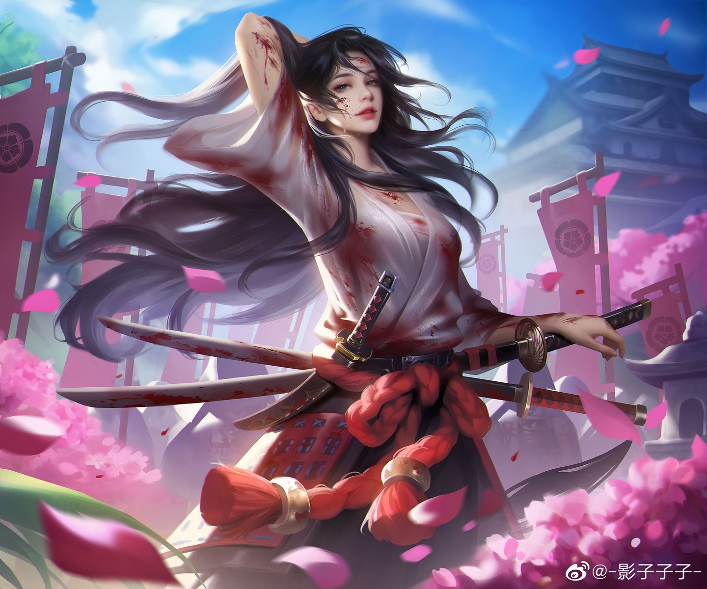 blood kaihime kaihime_(sengoku_fubu) sengoku_fubu sword watermark ying_zi_zi_zi