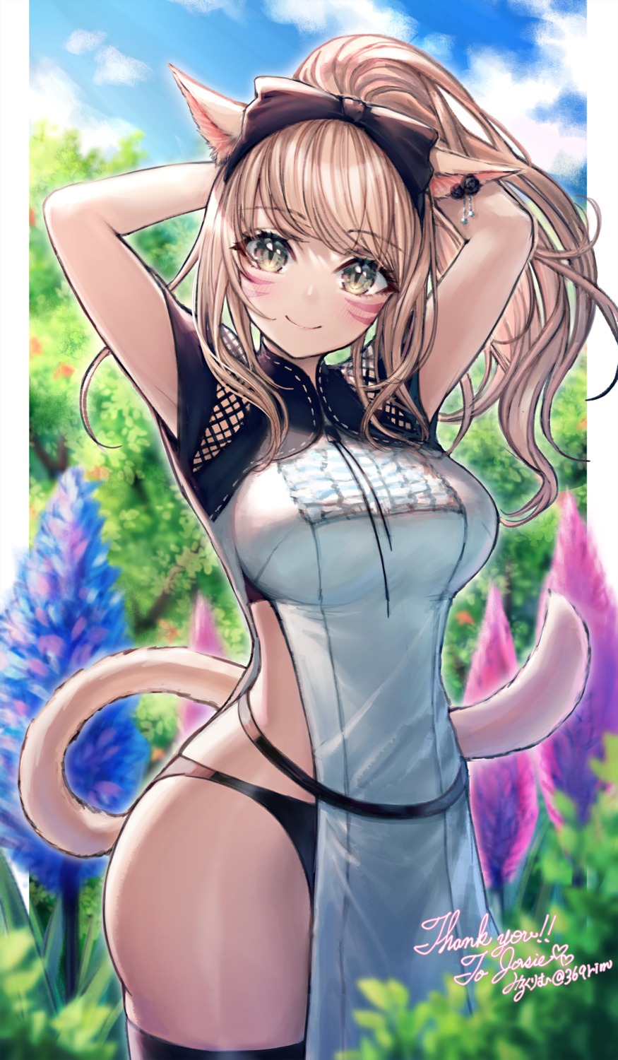 animal_ears final_fantasy final_fantasy_xiv miqo'te mirukurim pantsu tail thighhighs