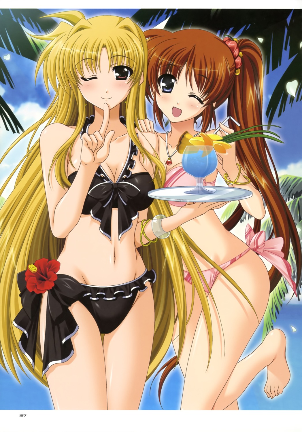 bikini cleavage fate_testarossa higa_yukari mahou_senki_lyrical_nanoha_force mahou_shoujo_lyrical_nanoha swimsuits takamachi_nanoha