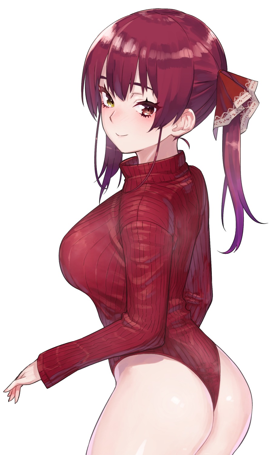 ass heterochromia hololive houshou_marine leotard oshiruko_(oshiruco_212048) sweater