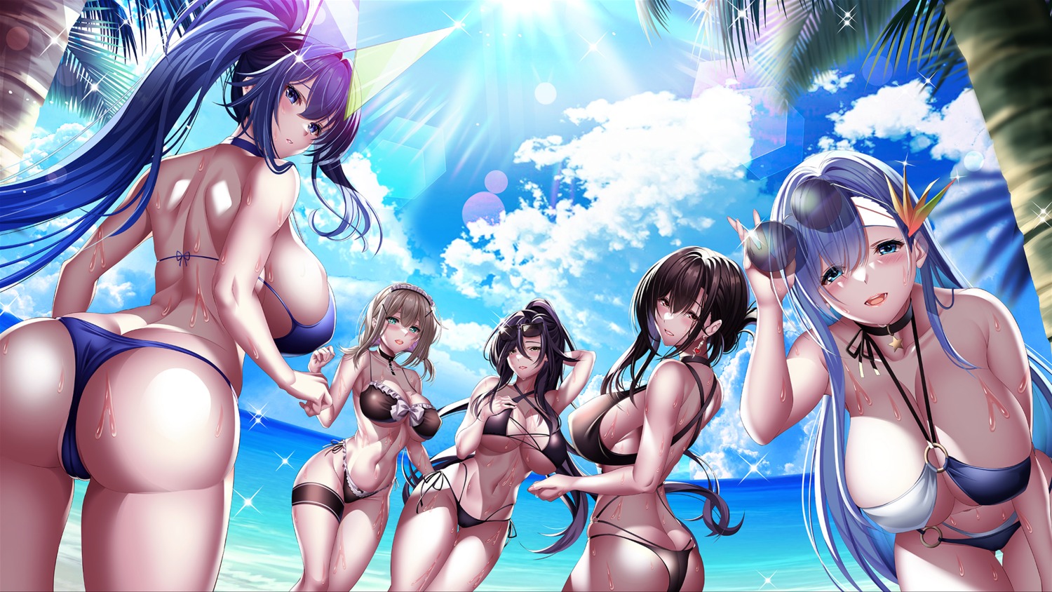 ass azur_lane bikini bolzano_(azur_lane) cameltoe chkalov_(azur_lane) garter manchester_(azur_lane) megane new_jersey_(azur_lane) swimsuits thong ticonderoga_(azur_lane) wet yuuzuki_hijiri