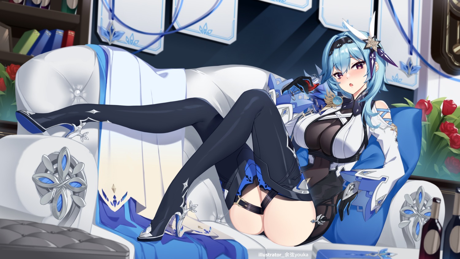 ass eula garter genshin_impact heels see_through thighhighs yuxian_youka