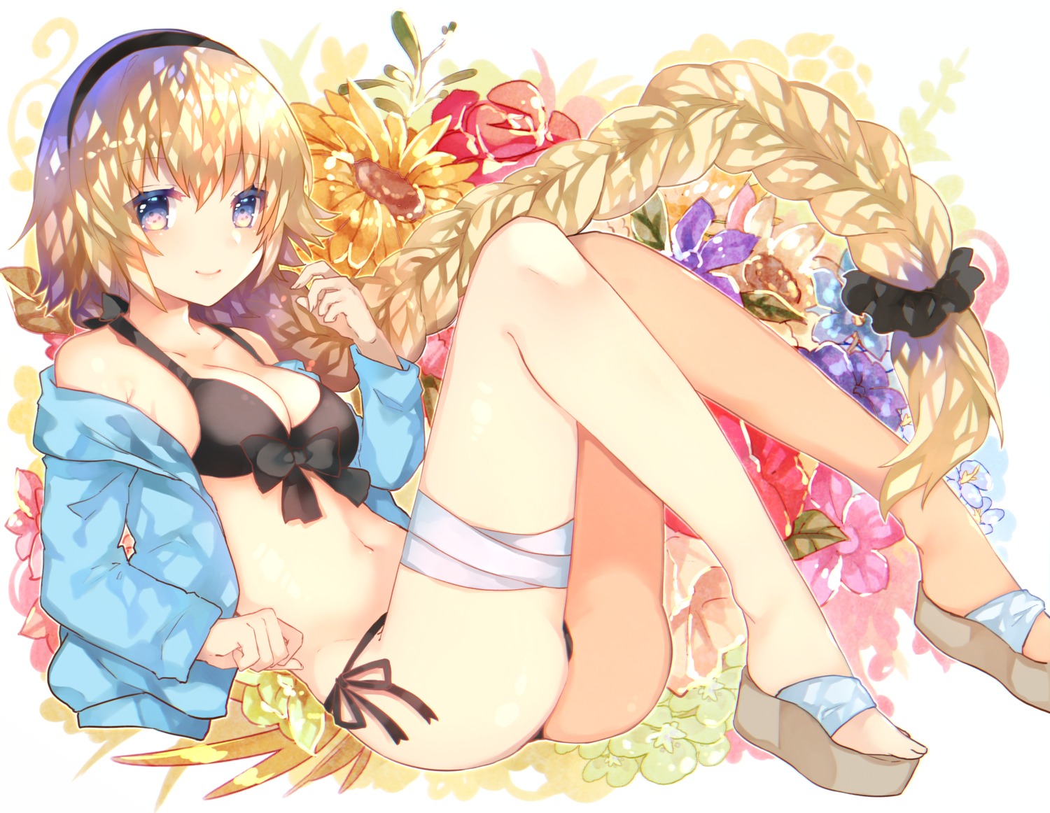 bandages bikini cleavage fate/grand_order jeanne_d'arc jeanne_d'arc_(fate) open_shirt sweetroad swimsuits thong