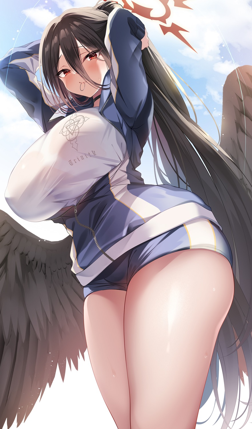 akatsuki_(aktk511) angel blue_archive erect_nipples gym_uniform hanekawa_hasumi see_through wings