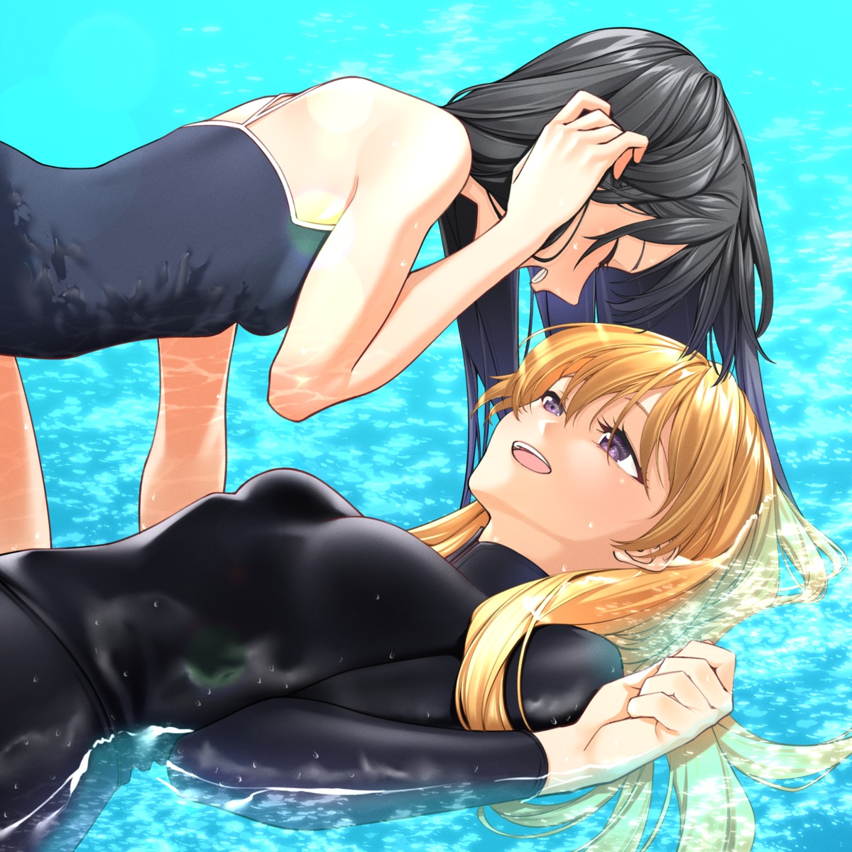 akebi-chan_no_serafuku akebi_komichi bodysuit kizaki_erika school_swimsuit soruna_(nell) swimsuits wet yuri