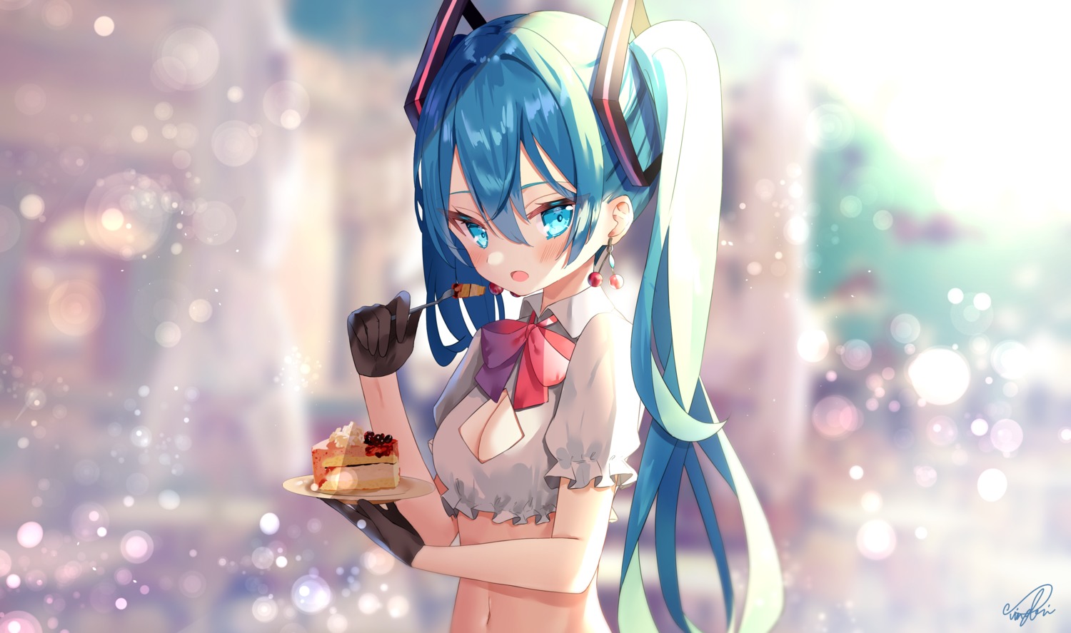 cleavage hatsune_miku no_bra sinobi_illust vocaloid