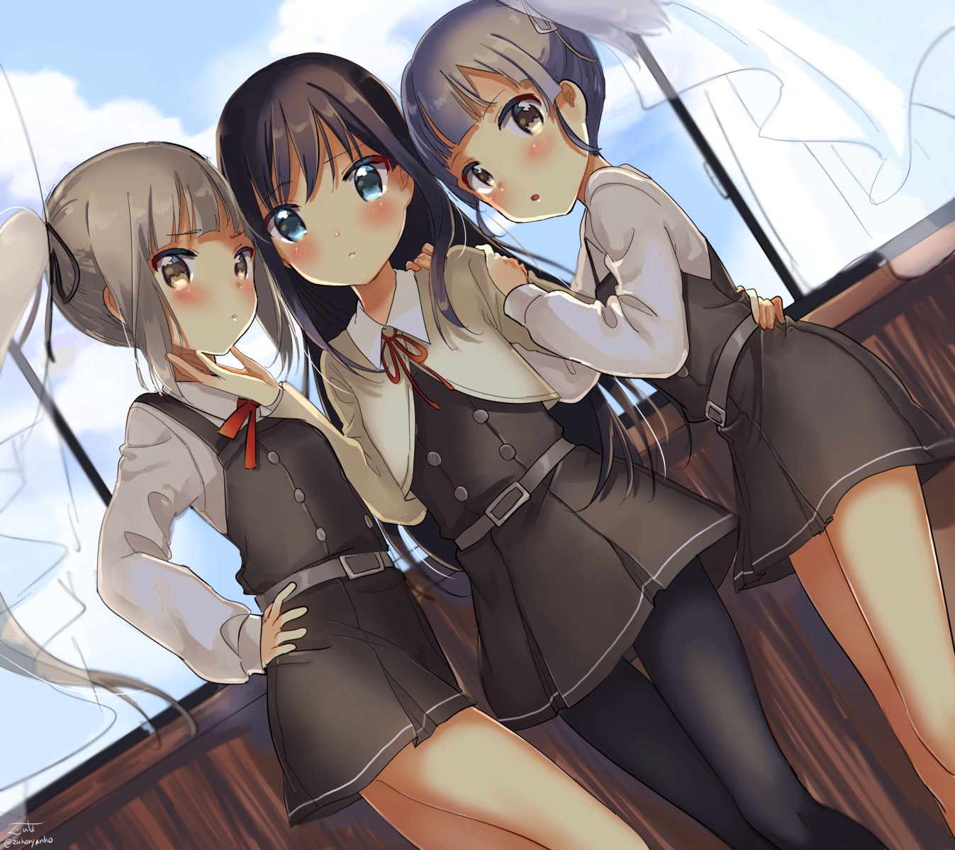 asashio_(kancolle) kantai_collection kasumi_(kancolle) ooshio_(kancolle) pantyhose uniform zuho_(vega)