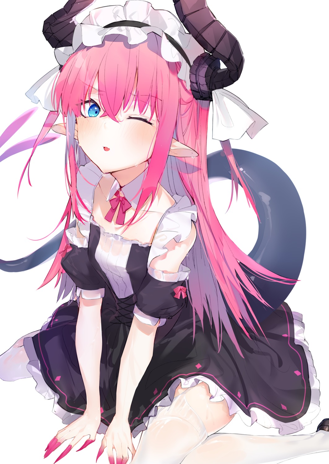 aida_(chinhung0612) elizabeth_bathory fate/extella_link fate/grand_order horns maid pointy_ears see_through stockings tail thighhighs wet wet_clothes