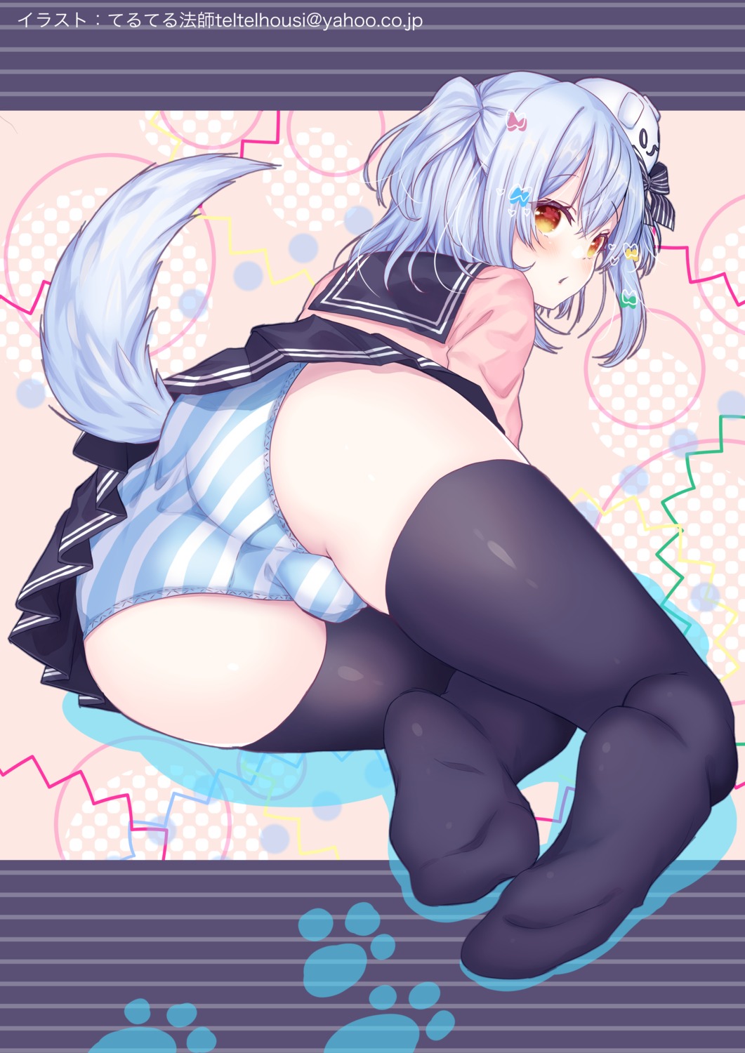 ass feet inuyama_tamaki pantsu seifuku shimapan skirt_lift tail teltelhousi thighhighs trap tsukudani_norio_channel