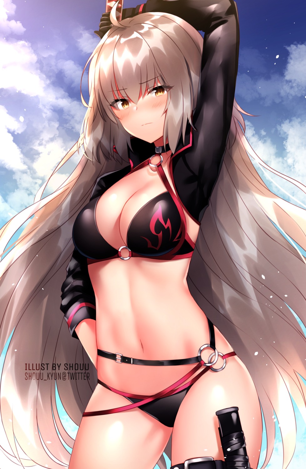 bikini cleavage fate/grand_order garter jeanne_d'arc jeanne_d'arc_(alter)_(fate) shouu-kun swimsuits sword