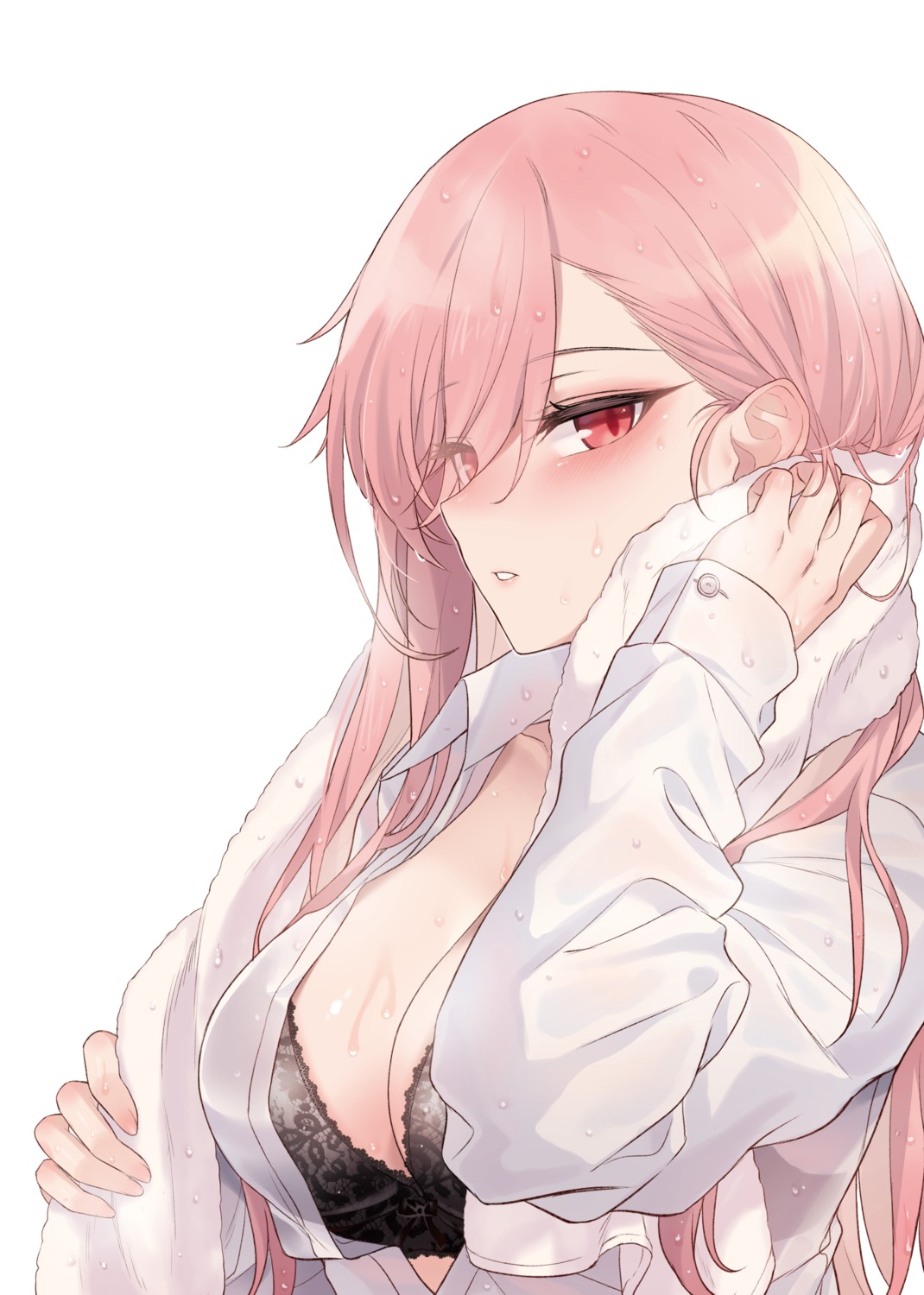 bra cleavage dress_shirt girls_frontline jingo negev_(girls_frontline) open_shirt wet