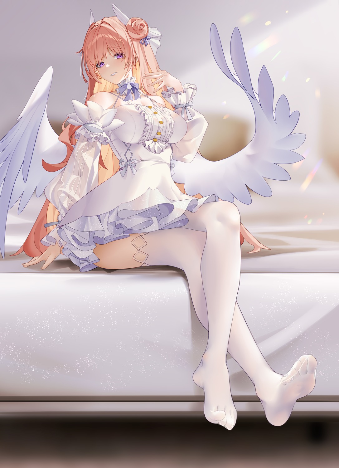 angel dorothy_(nikke) dress feet goddess_of_victory:_nikke see_through shi_le_yuan thighhighs wings