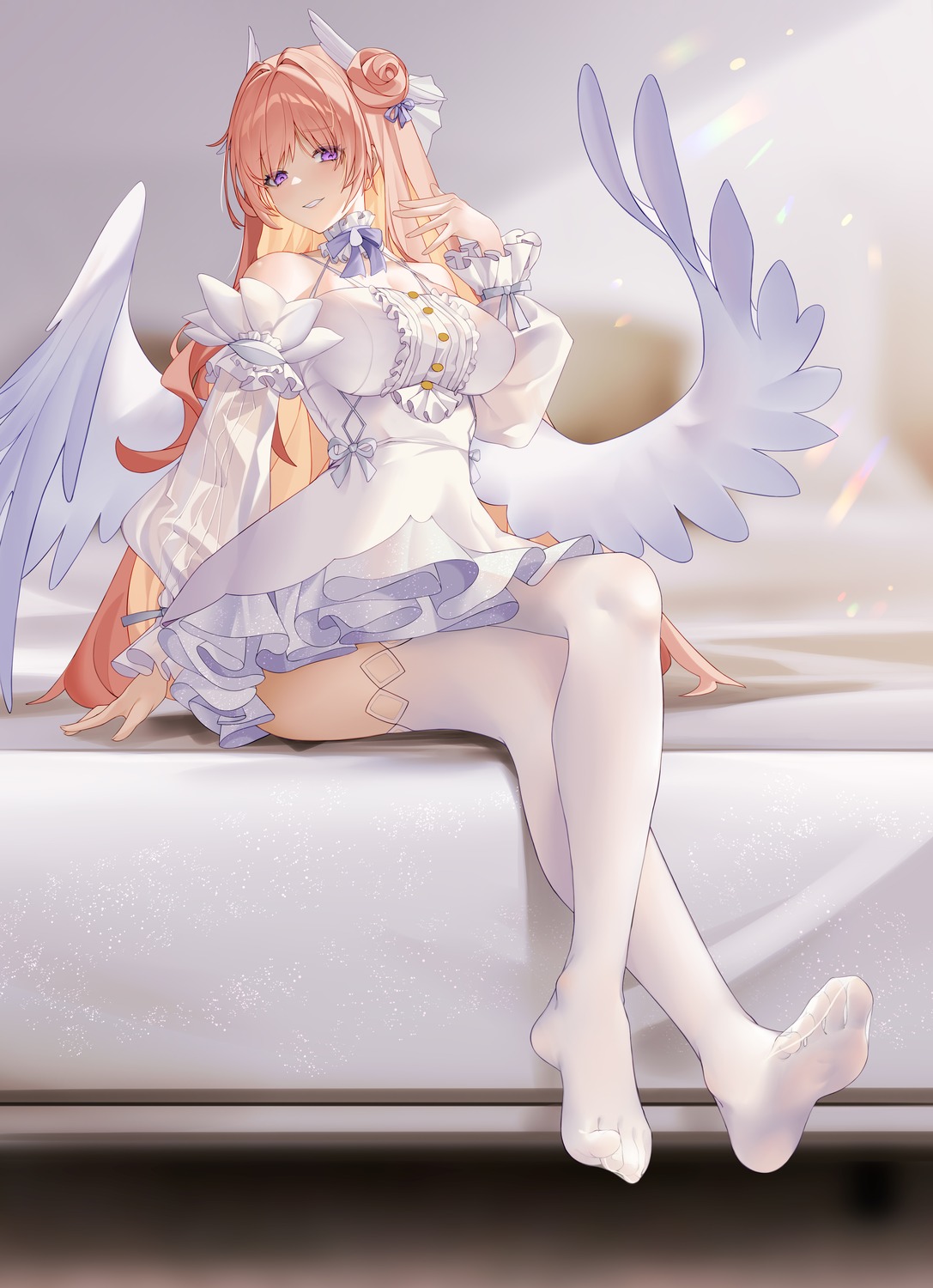 angel dorothy_(nikke) dress feet nikke_the_goddess_of_victory see_through shi_le_yuan thighhighs wings