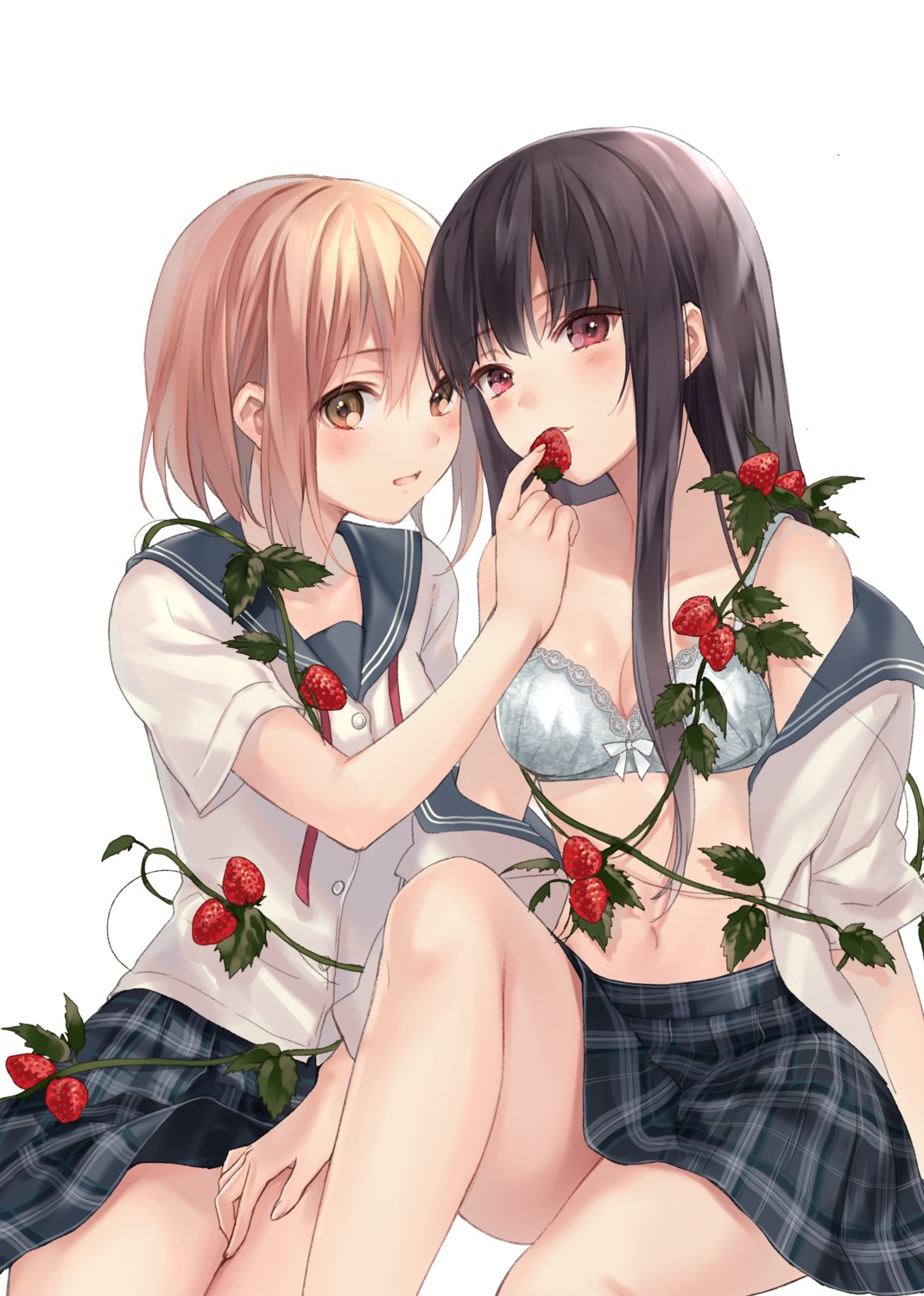 bra cleavage fukahire open_shirt seifuku yuri