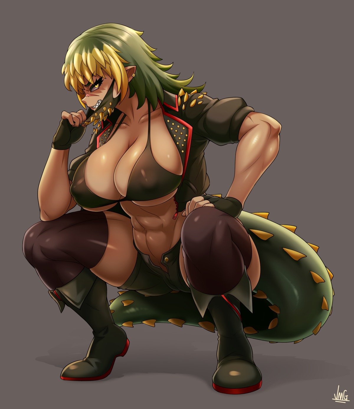 bikini_top deviljho erect_nipples jmg monster_hunter_world open_shirt pointy_ears swimsuits tail thighhighs