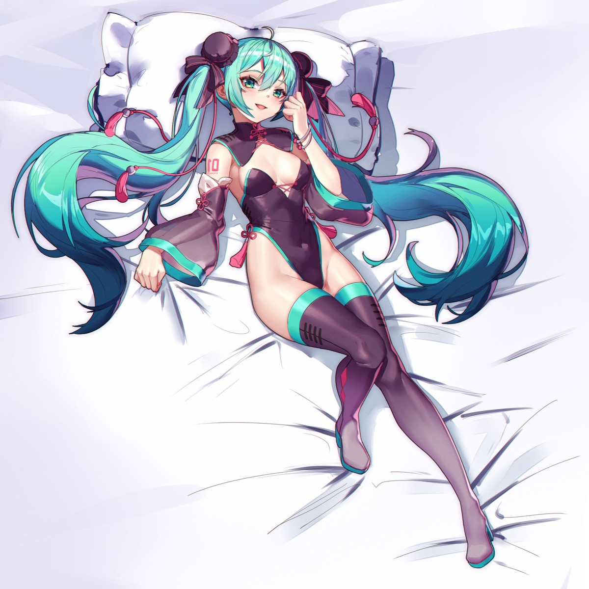 asian_clothes hatsune_miku heels leotard no_bra tagme tattoo thighhighs vocaloid