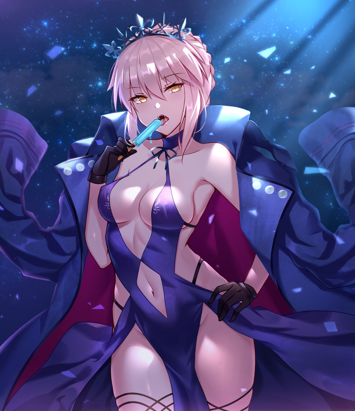 black_fire cleavage dress fate/grand_order no_bra saber saber_alter