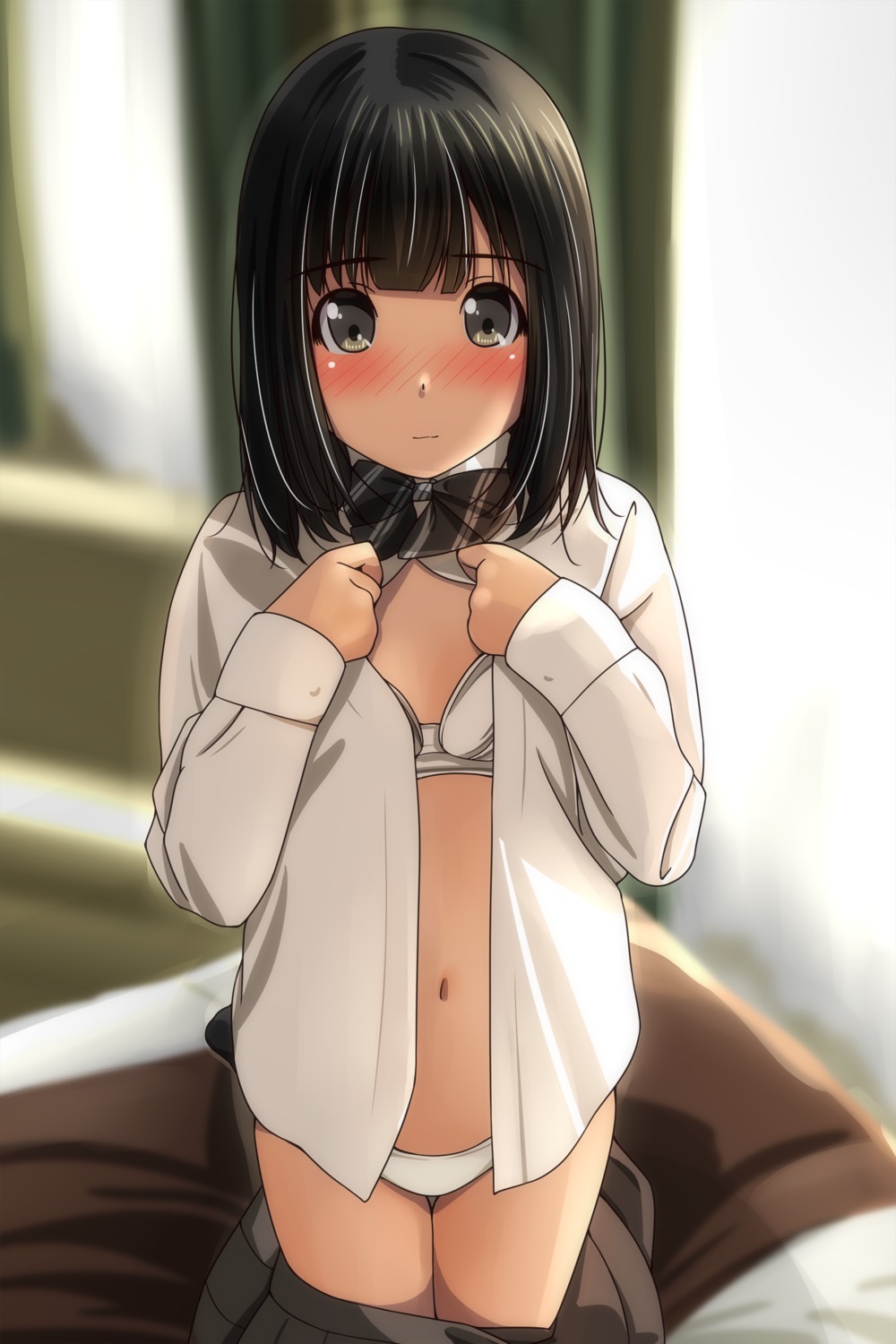 bra loli matsunaga_kouyou open_shirt pantsu seifuku undressing