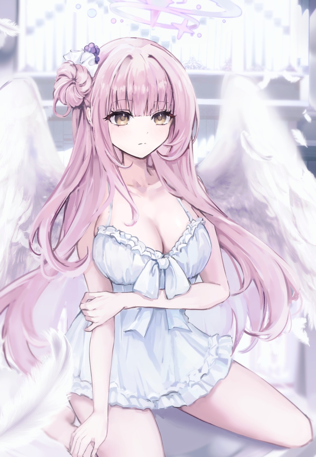 angel blue_archive breast_hold cleavage dress misono_mika onmoynn wings