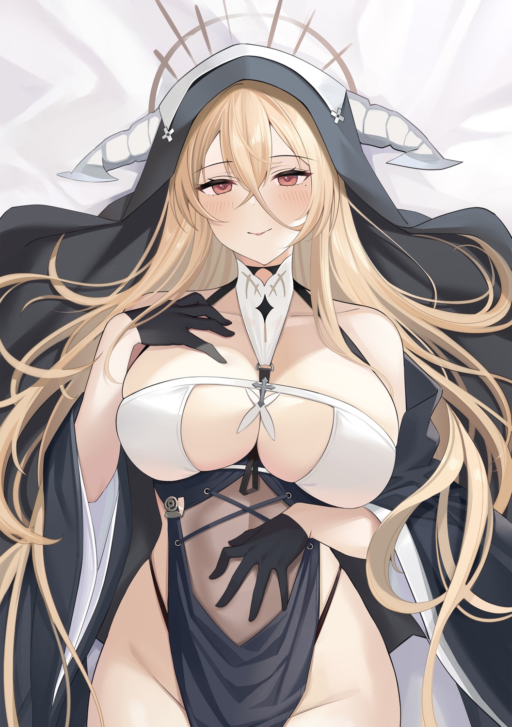 azur_lane horns implacable_(azur_lane) no_bra nun see_through xiaoxiao_de_kuangsan