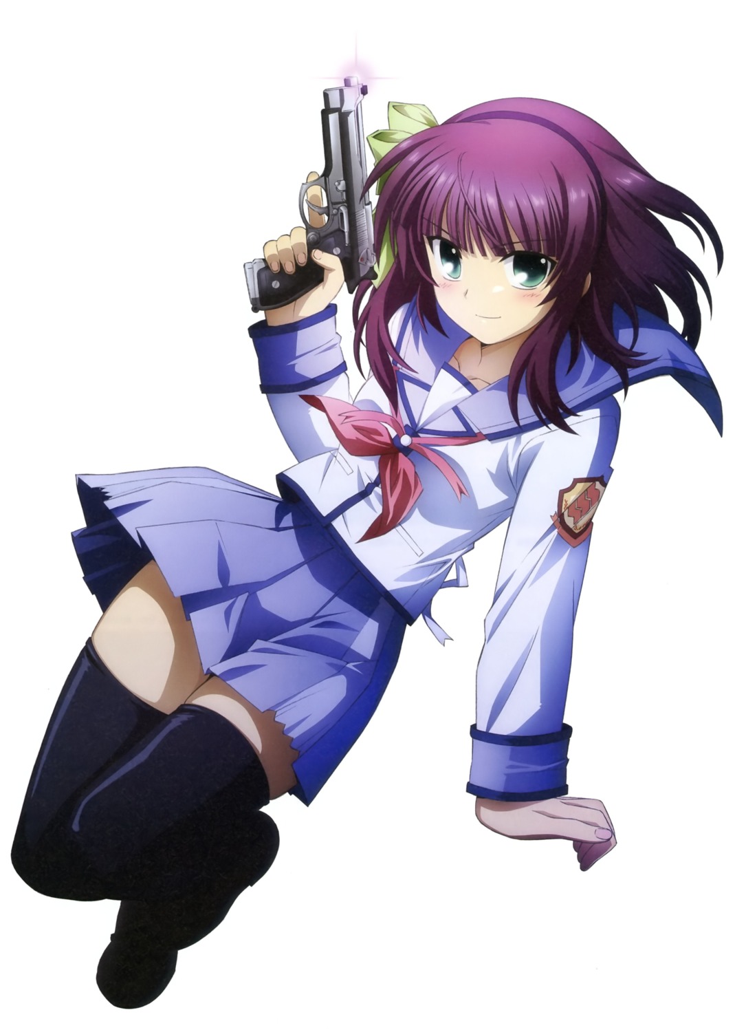 angel_beats! gun nakamura_yuri paper_texture seifuku thighhighs yoshida_moichi