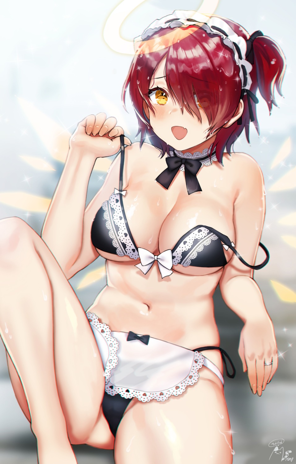 angel arknights bikini exusiai_(arknights) maid noixen see_through swimsuits undressing wings