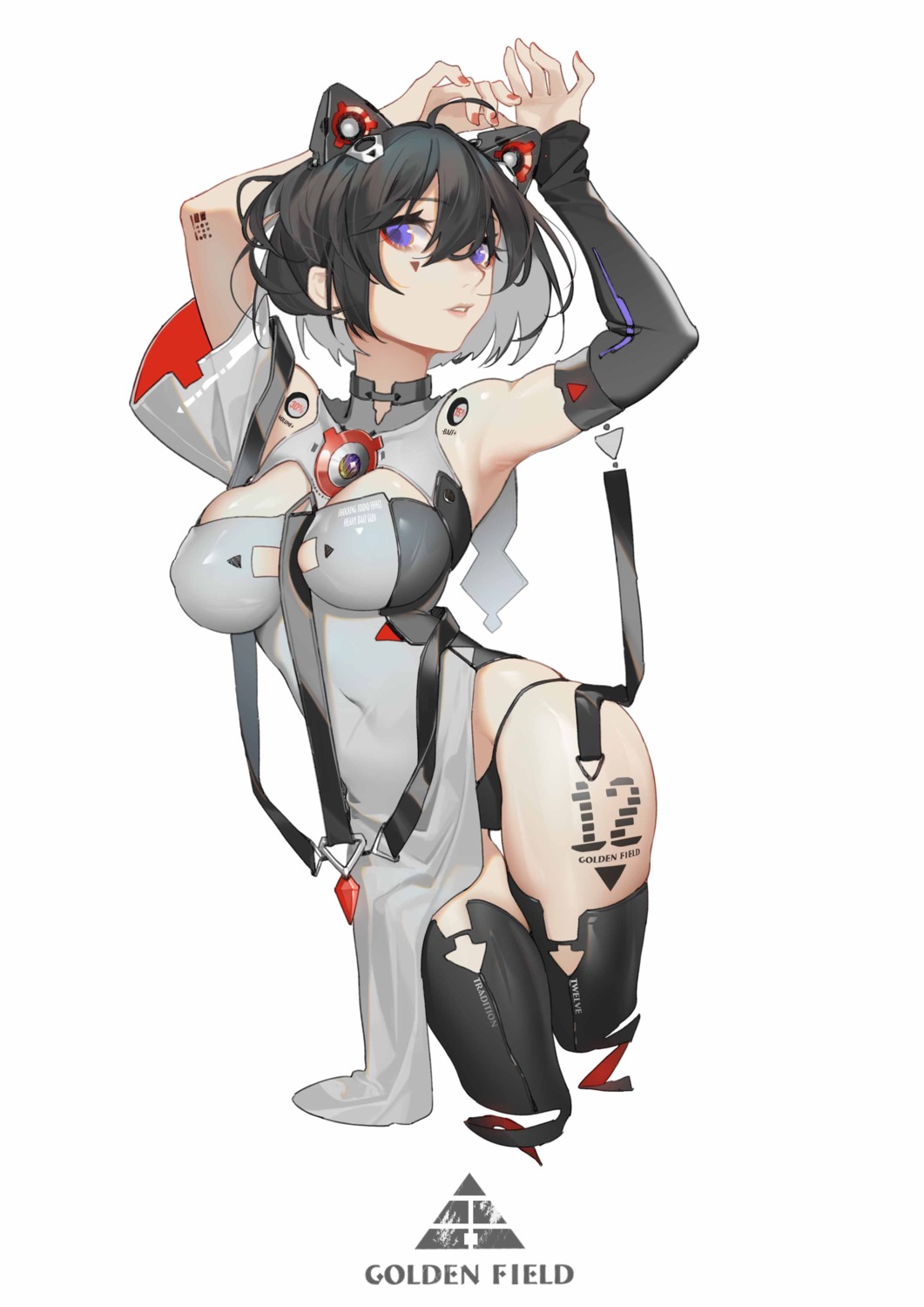 animal_ears chinadress erect_nipples koi_han mecha_musume pantsu skirt_lift tattoo thighhighs