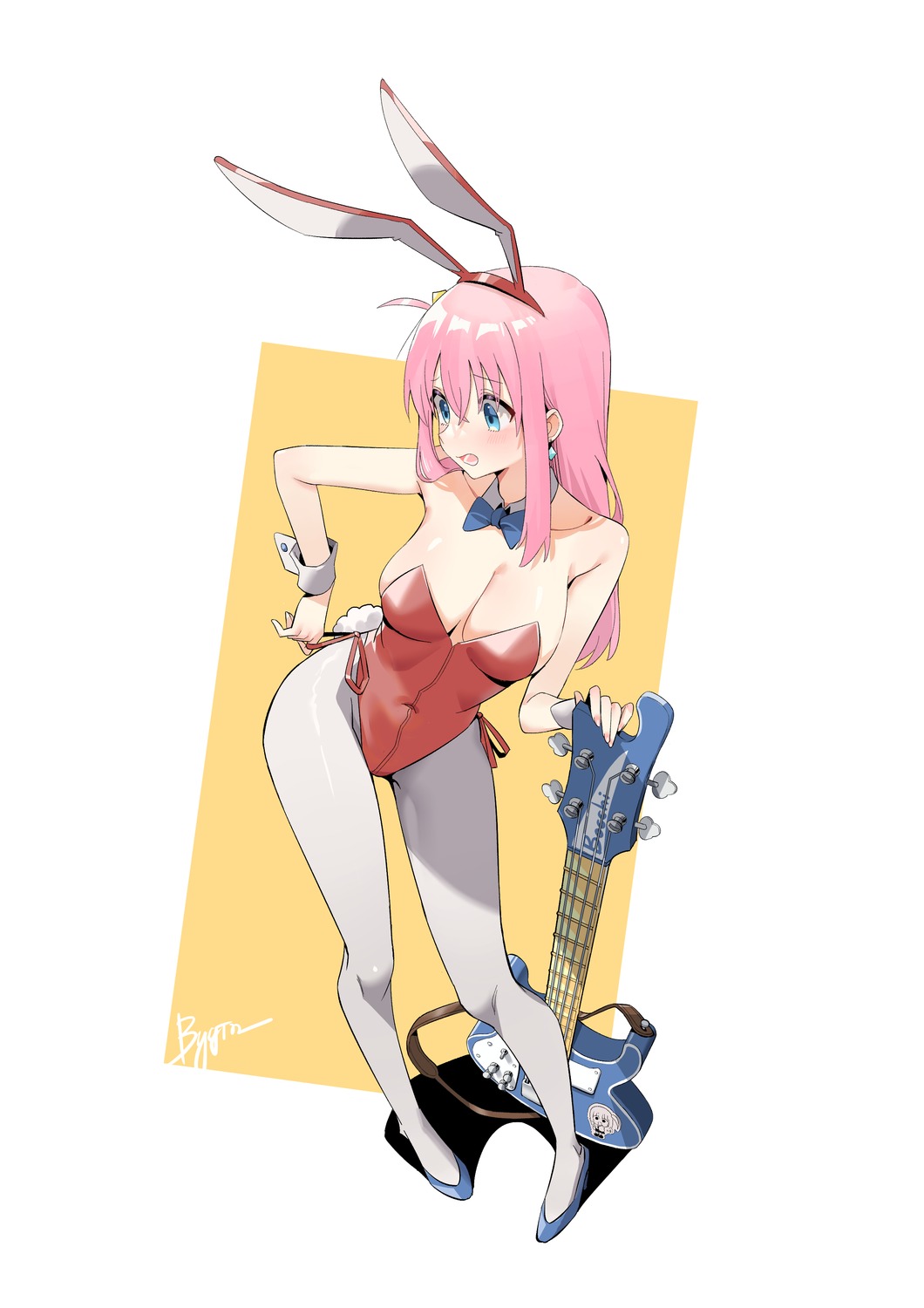 animal_ears bocchi_the_rock! bunny_ears bunny_girl chen_yang_yang flcl gotou_hitori guitar heels no_bra pantyhose tail