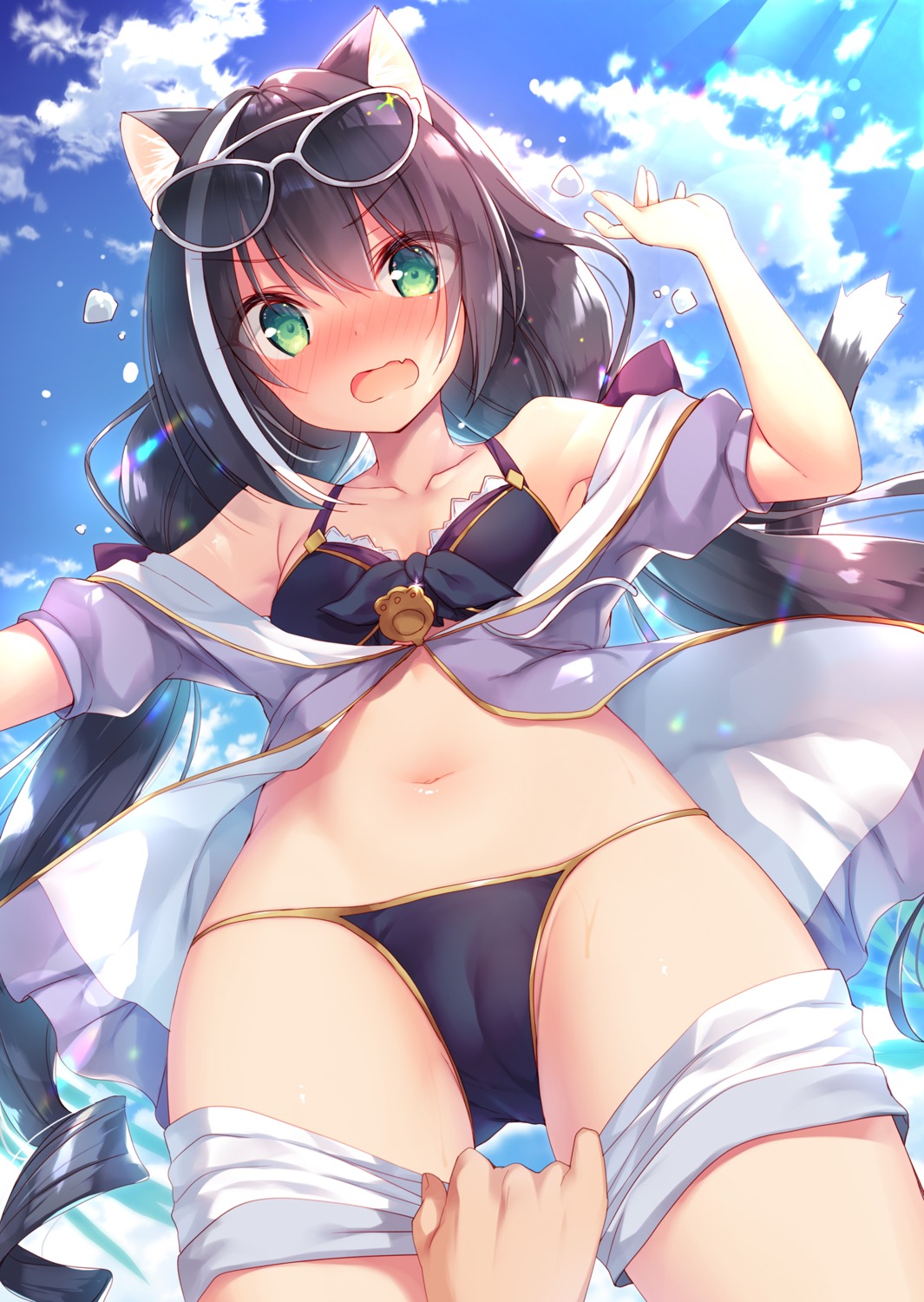 23.4° animal_ears bikini cameltoe ichiri karyl_(princess_connect) megane nekomimi open_shirt princess_connect princess_connect!_re:dive swimsuits tail undressing