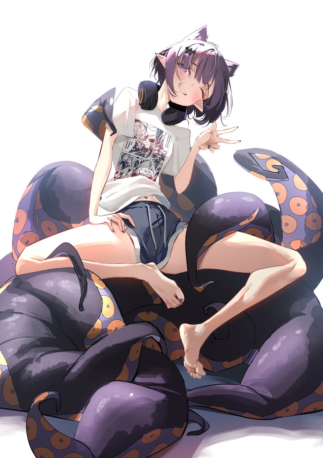 animal_ears headphones hololive hololive_english ninomae_ina'nis pointy_ears sydus tentacles