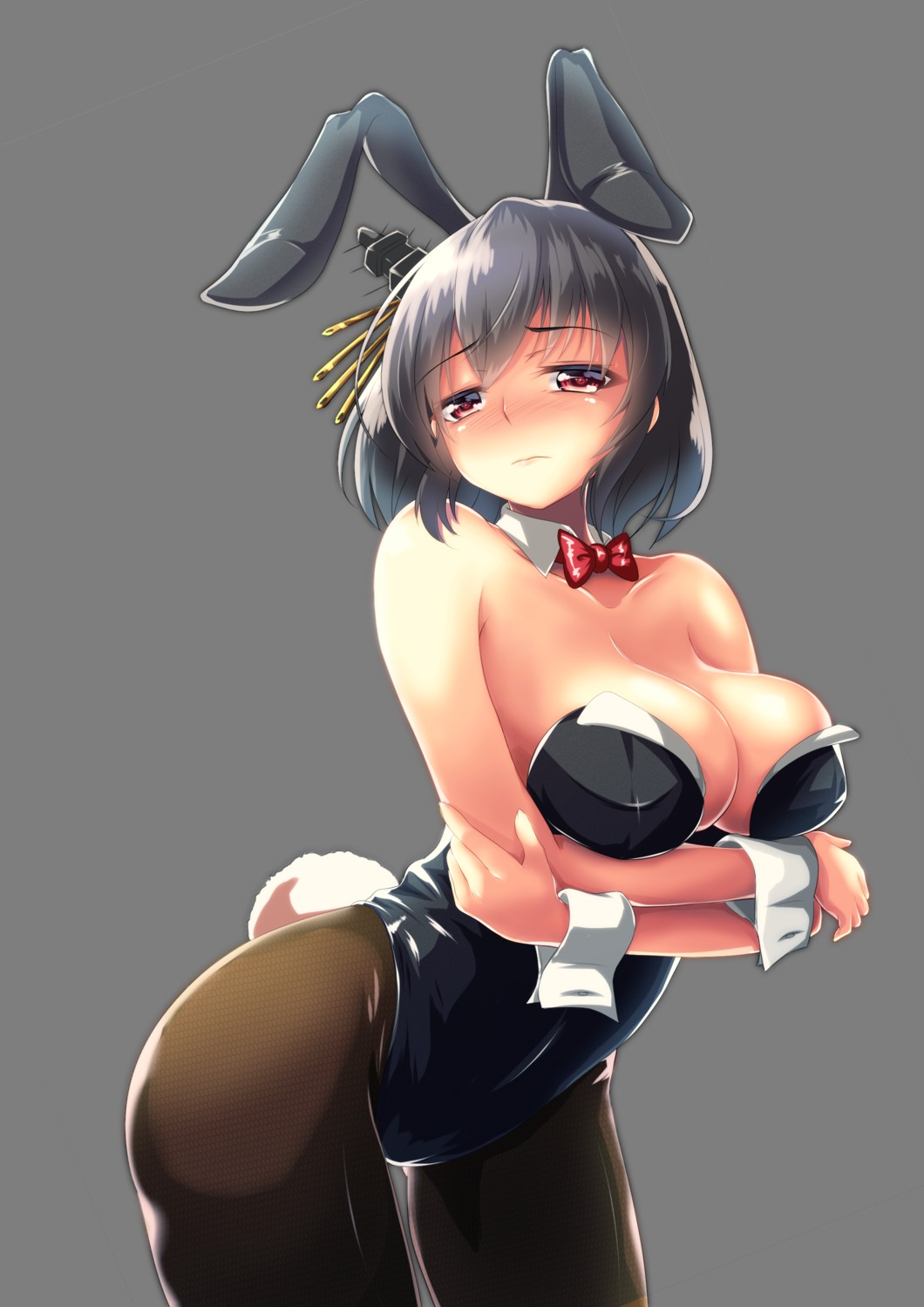 animal_ears breast_hold bunny_ears bunny_girl cleavage fishnets kantai_collection no_bra pantyhose saboten_teishoku tail transparent_png yamashiro_(kancolle)