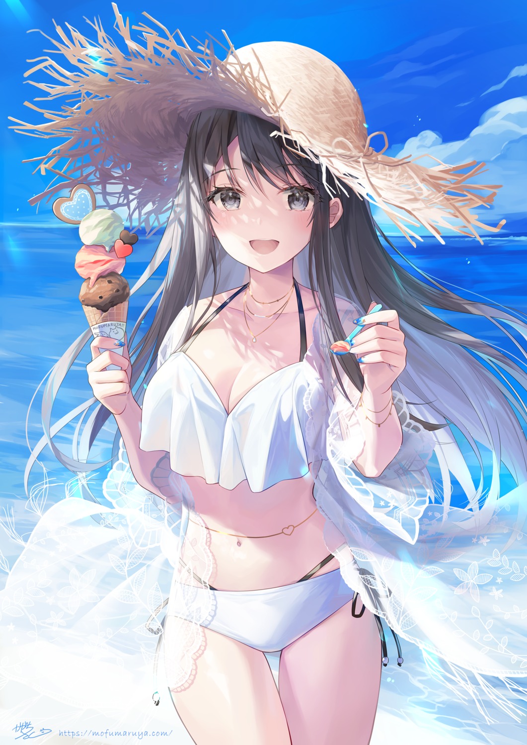 bikini cleavage kagachi_saku open_shirt see_through swimsuits