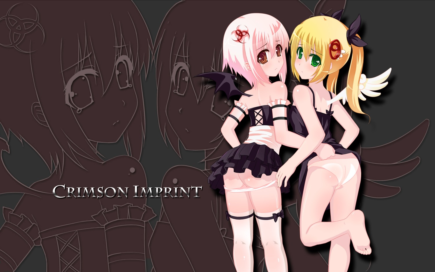 ass crimson_imprint feet hollowings loli monochrome pantsu panty_pull tagme wallpaper wings