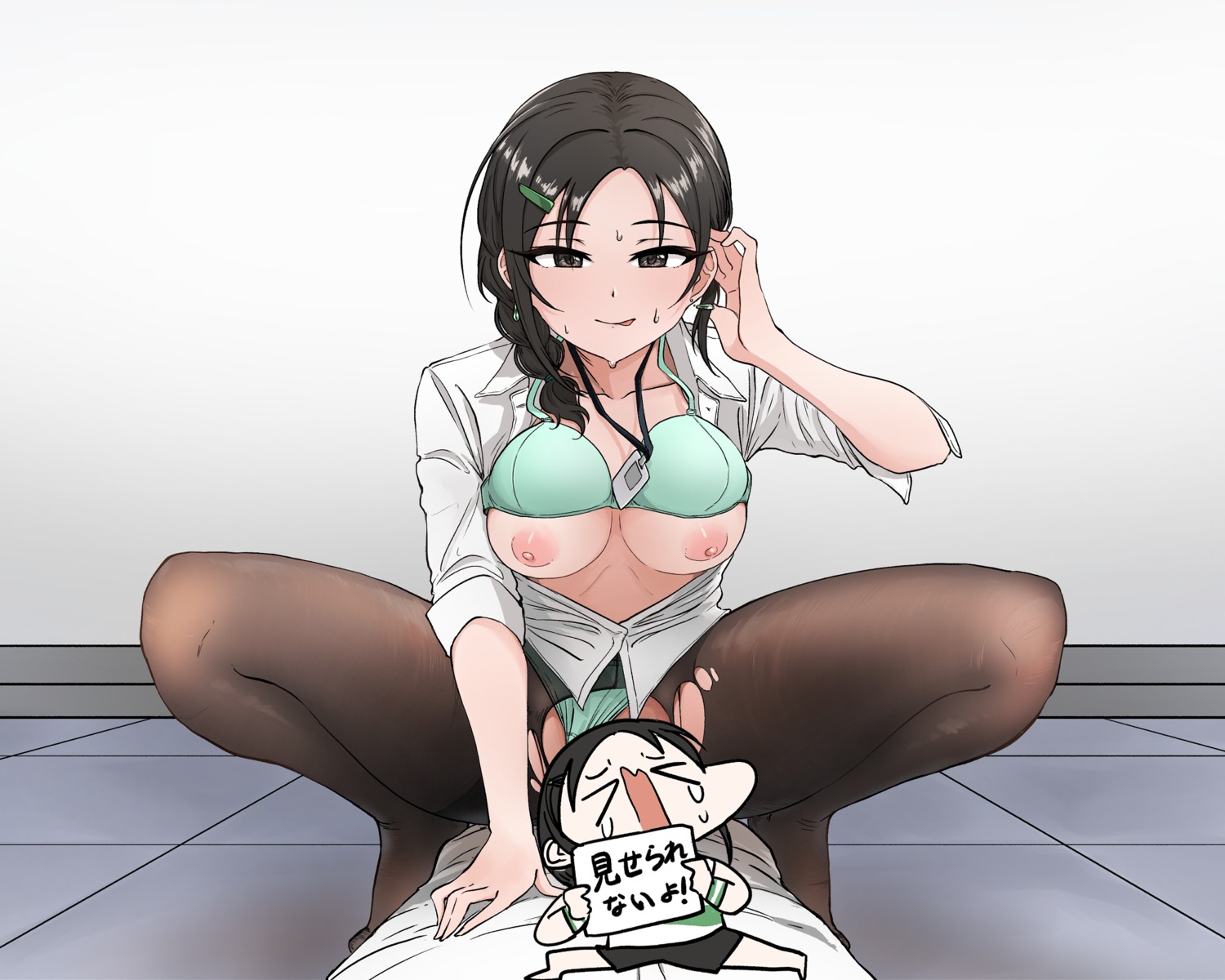 bra breasts censored dress_shirt nipples open_shirt pantsu pantyhose rookie_trainer sex the_idolm@ster the_idolm@ster_cinderella_girls thong torn_clothes ushimochi