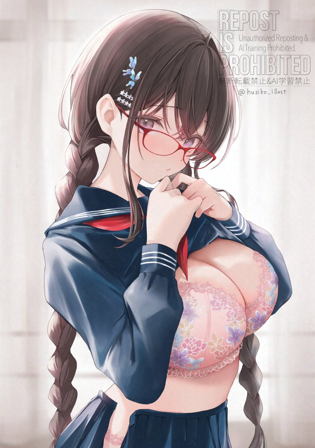 bra huziko32 lingerie megane official_watermark pantsu seifuku shirt_lift undressing