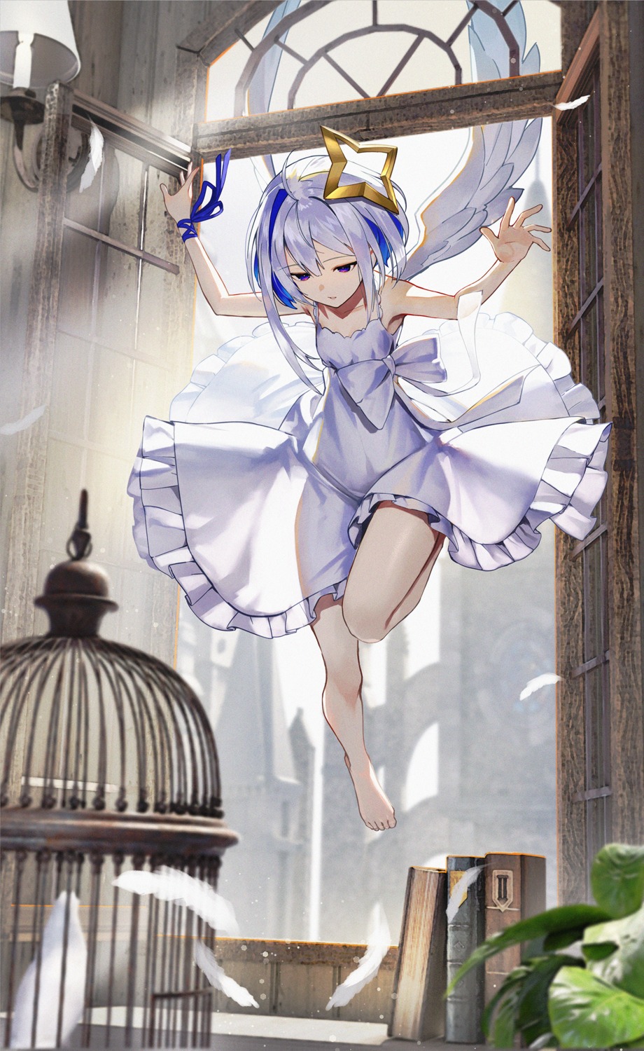 amane_kanata angel dress hololive scottie see_through summer_dress wings