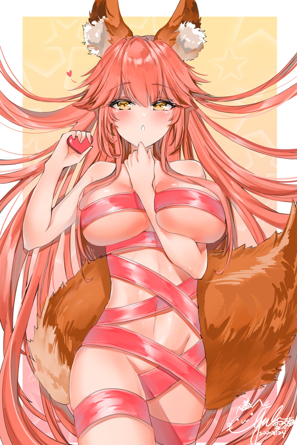 animal_ears breast_hold fate/grand_order kitsune naked_ribbon tail tamamo_no_mae yukineko1018