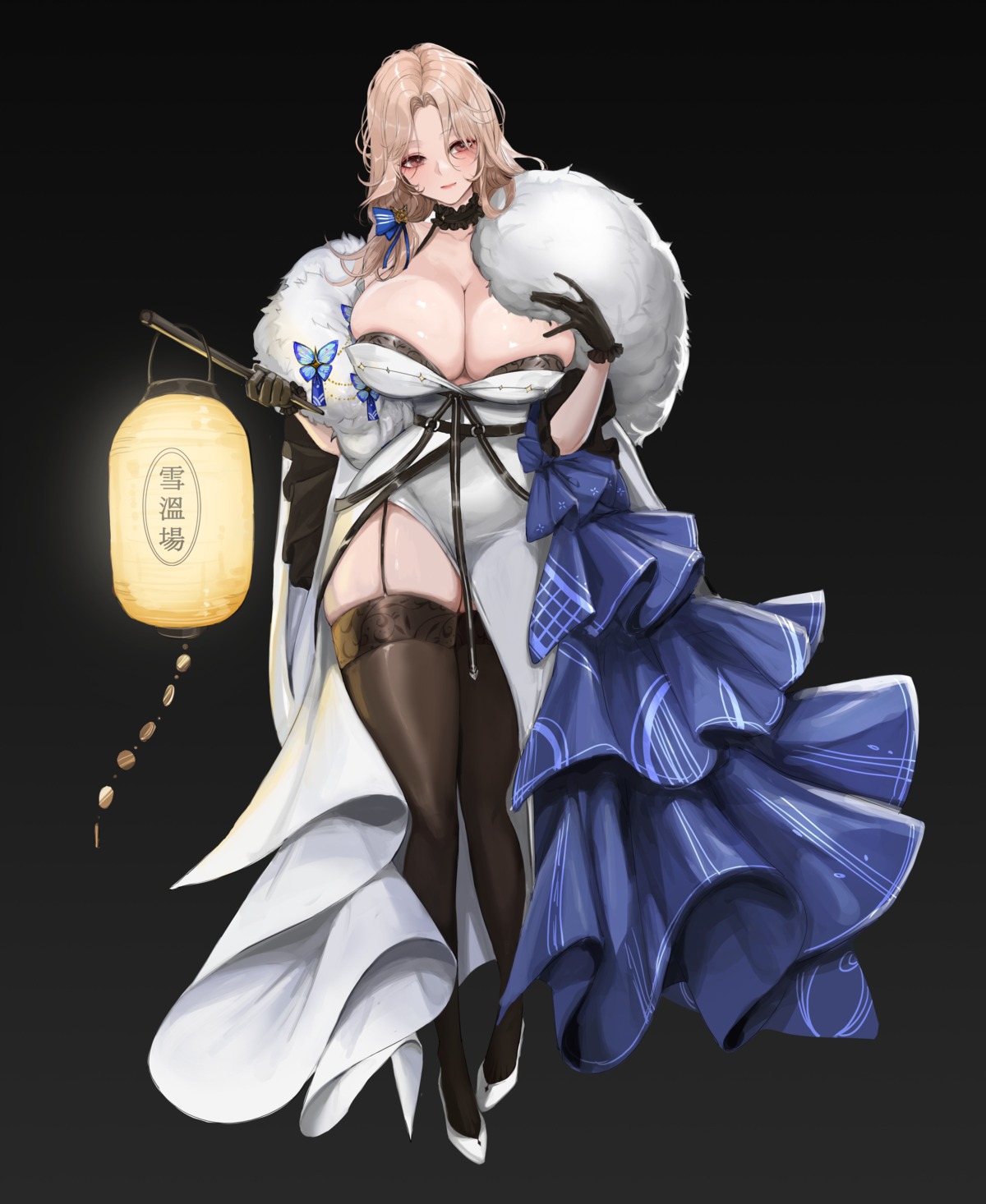 heels japanese_clothes ludmilla_(nikke) nikke_the_goddess_of_victory no_bra stockings tagme thighhighs