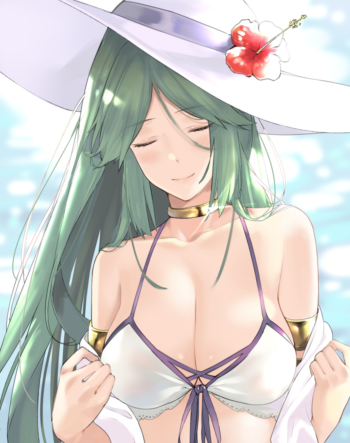 bikini_top cleavage j@ck kid_icarus kid_icarus:_uprising open_shirt palutena swimsuits undressing