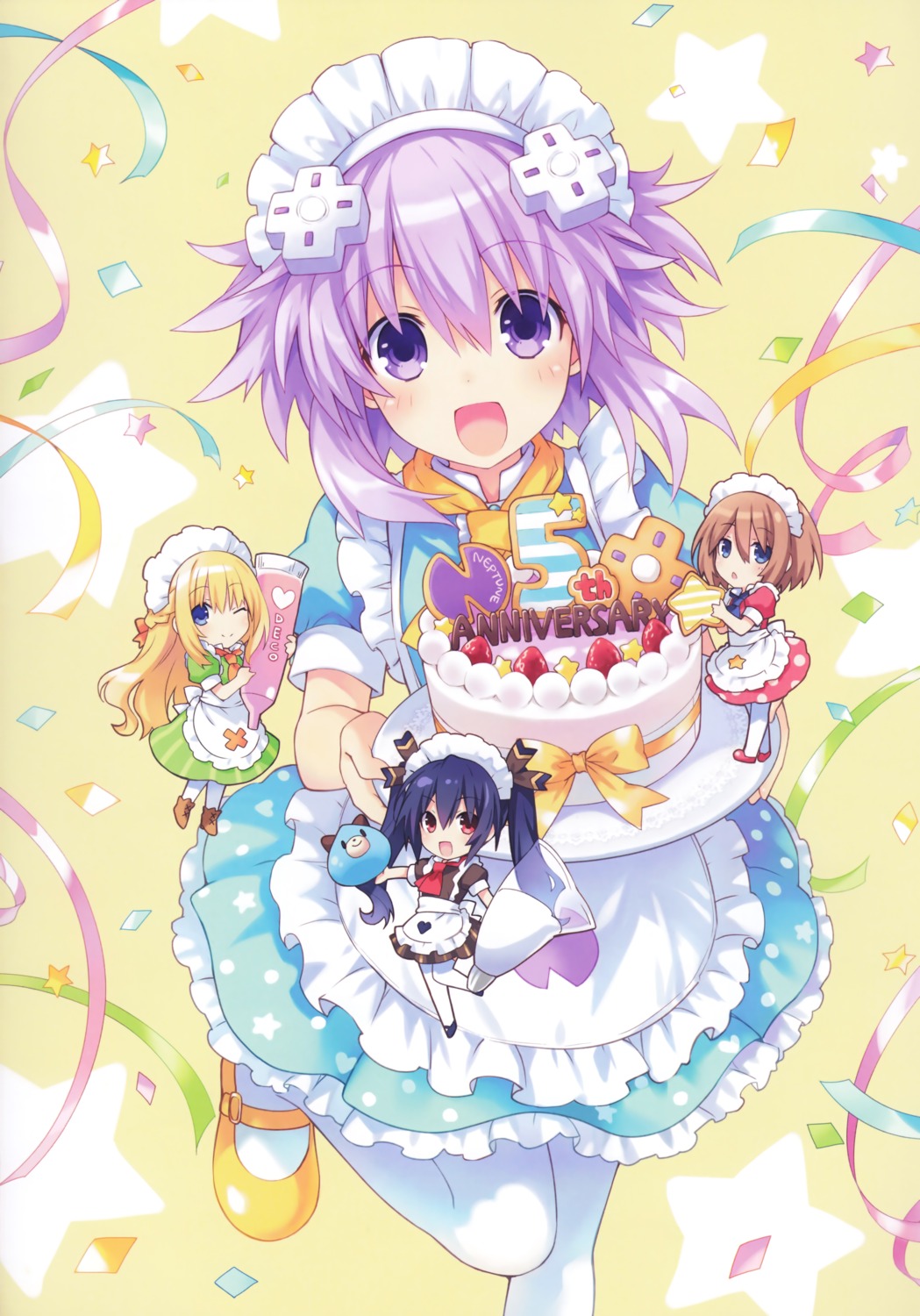 blanc chibi choujigen_game_neptune maid neptune noire pantyhose tsunako vert