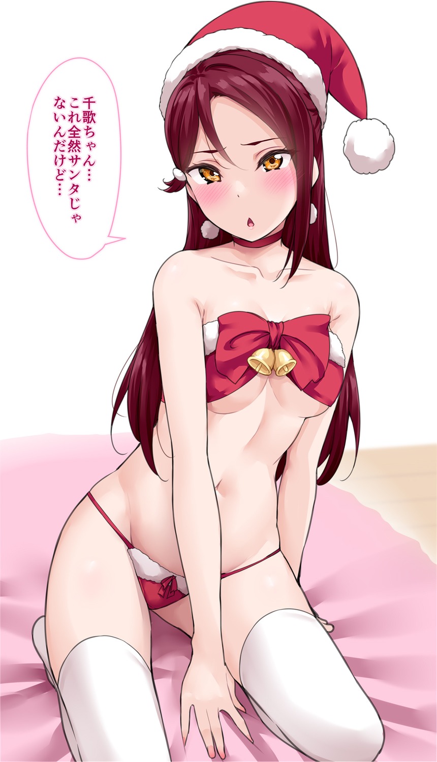 bikini christmas love_live!_sunshine!! sakurauchi_riko swimsuits thighhighs underboob yopparai_oni