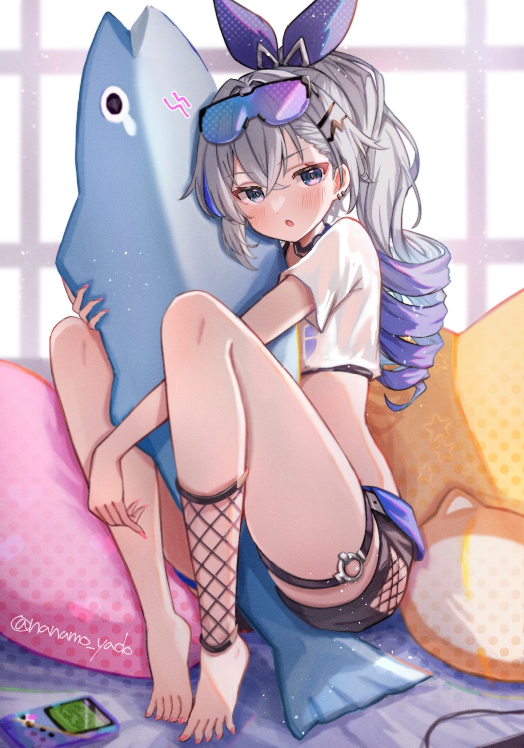 doyamona fishnets garter honkai:_star_rail megane silver_wolf_(honkai:_star_rail)