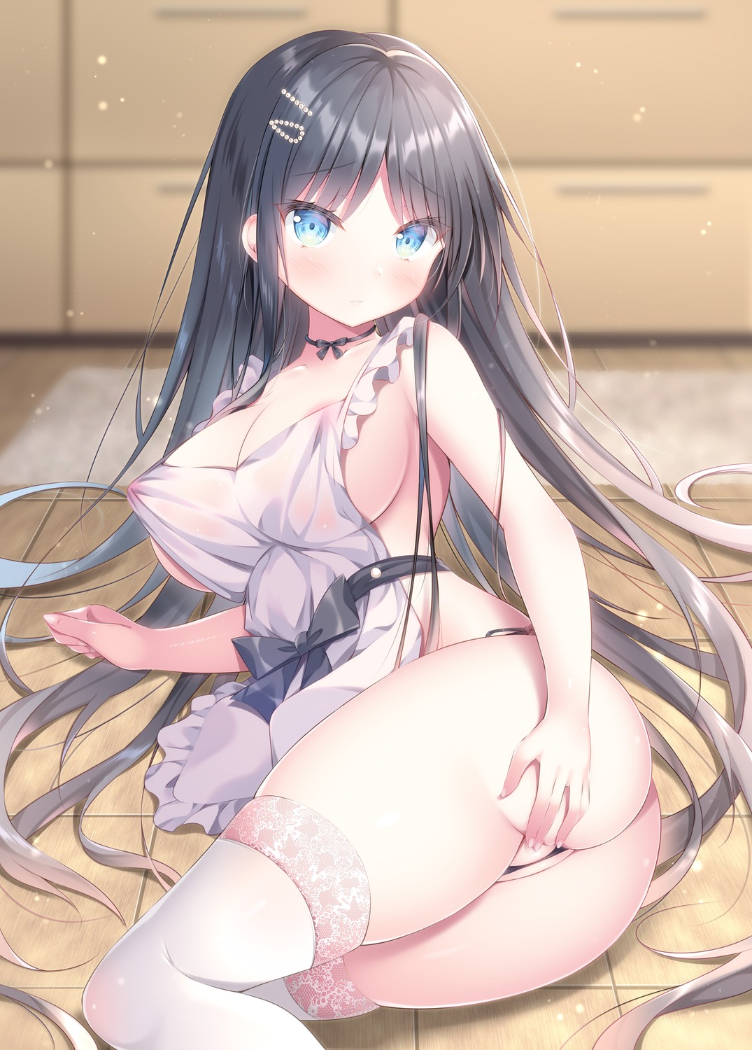 areola ass erect_nipples naked_apron pantsu thighhighs thong watagashi_yui