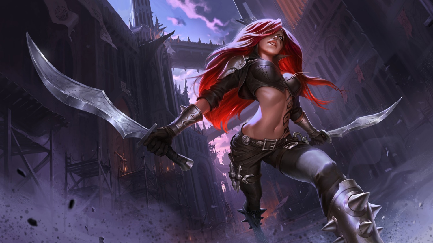 armor cleavage katarina_du_couteau league_of_legends tagme tattoo wallpaper weapon