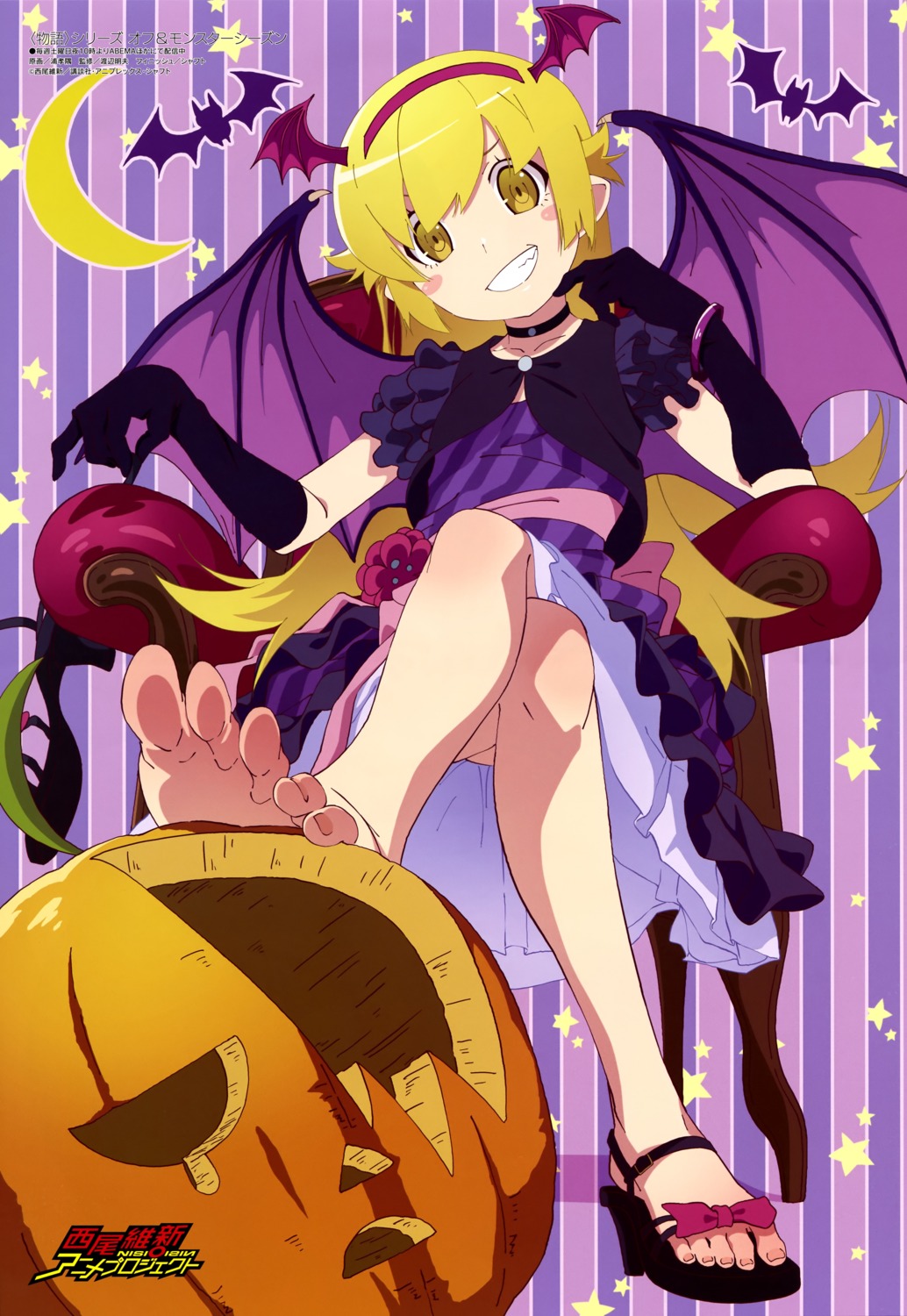 dress halloween heels loli monogatari_(series) monogatari_series_off_&_monster_season oshino_shinobu pointy_ears skirt_lift ura_takazumi wings