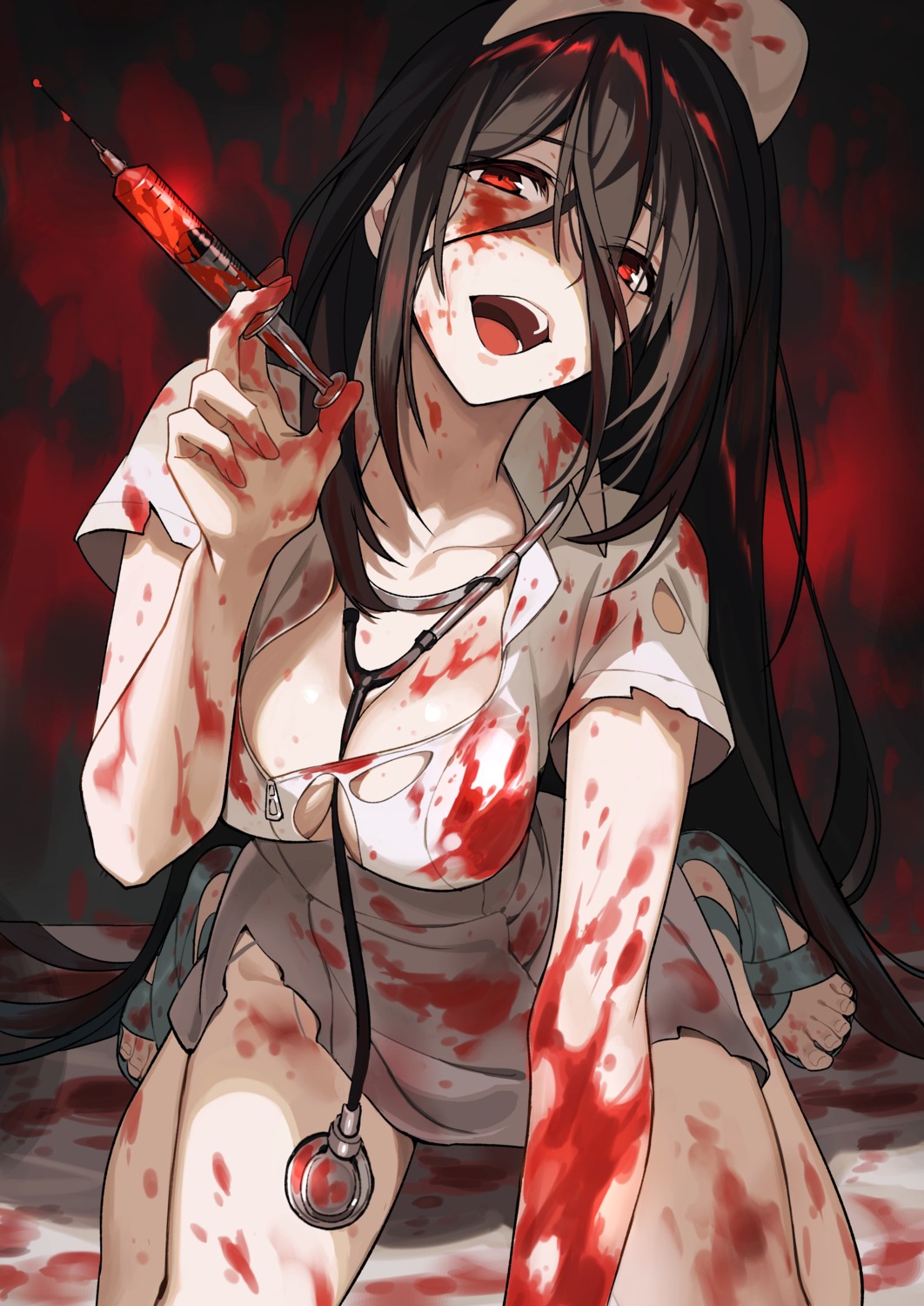 blood komeo15 no_bra nurse torn_clothes yandere