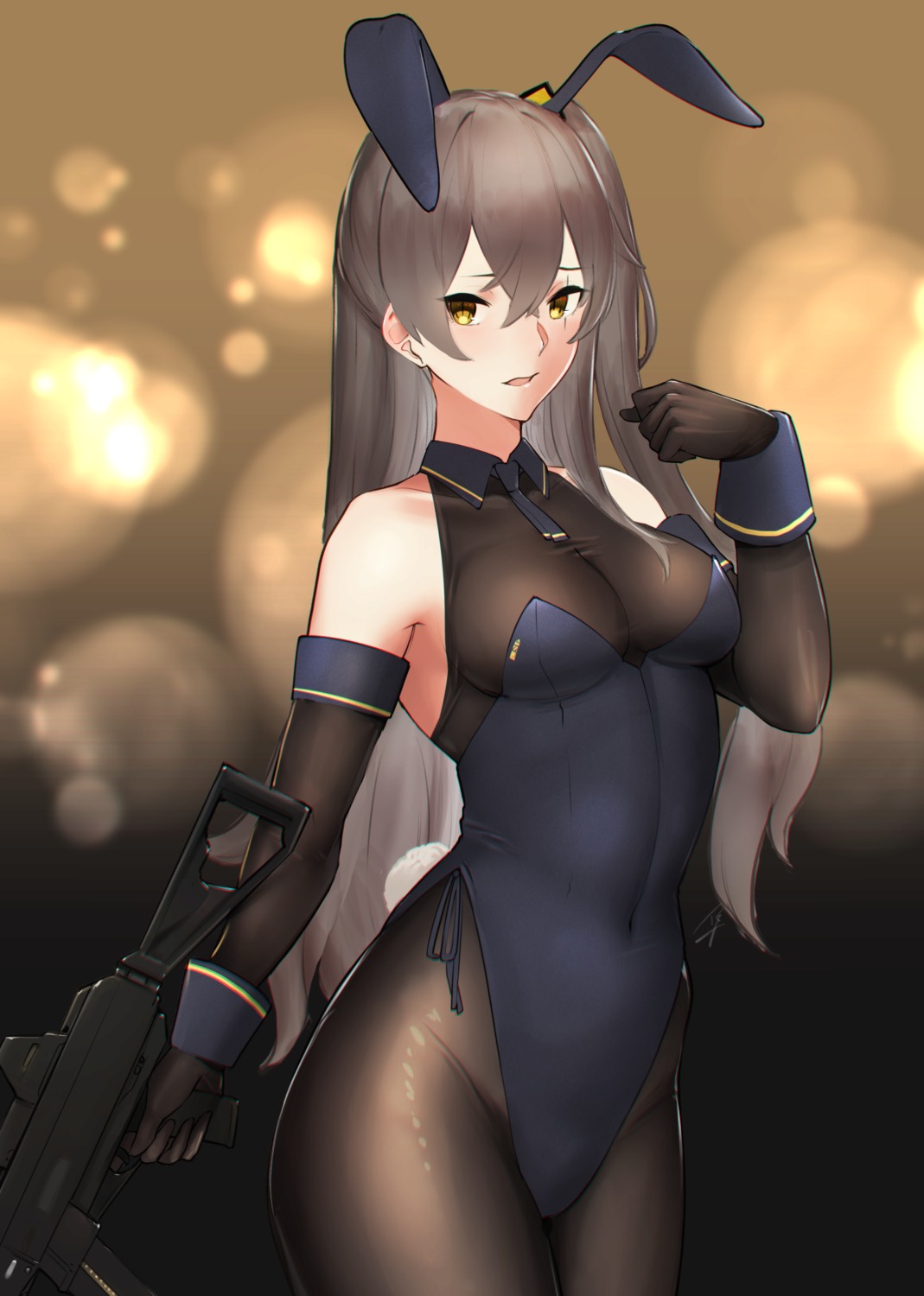 animal_ears bunny_ears bunny_girl girls_frontline gun hayabusa pantyhose tail ump45_(girls_frontline)